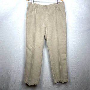 Eileen Fisher 100% Linen Tan Beige Straight Leg Trouser Pants Sz L